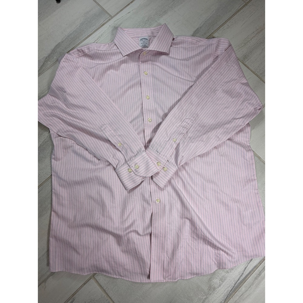 Brooks Brothers 1818 Regent Fit Pink Blue Pinstripe Non-Iron Shirt 18 4/5 Mens